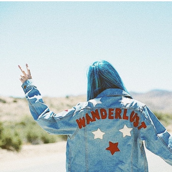 HIGH HEELS SUICIDE WANDERLUST Star Patch Embellished DENIM jean JACKET Sz S - Picture 3 of 16